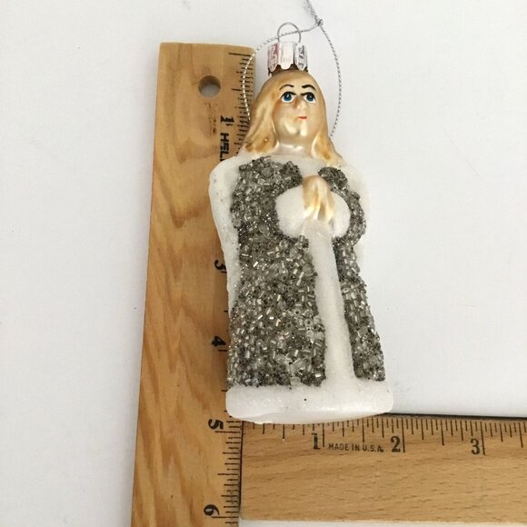 VTG Hand Painted Glass Angel Ornament Set 4 Glitter Robes Mercury Glass Style 5" - Picture 5 of 5